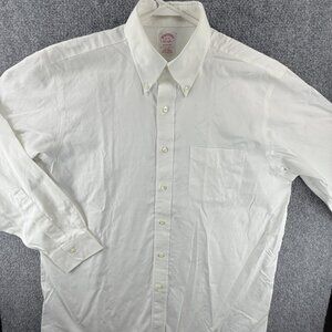 Brooks Brothers 16 33 Non-Iron Button-Down Cotton Madison White Shirt Men Pocket